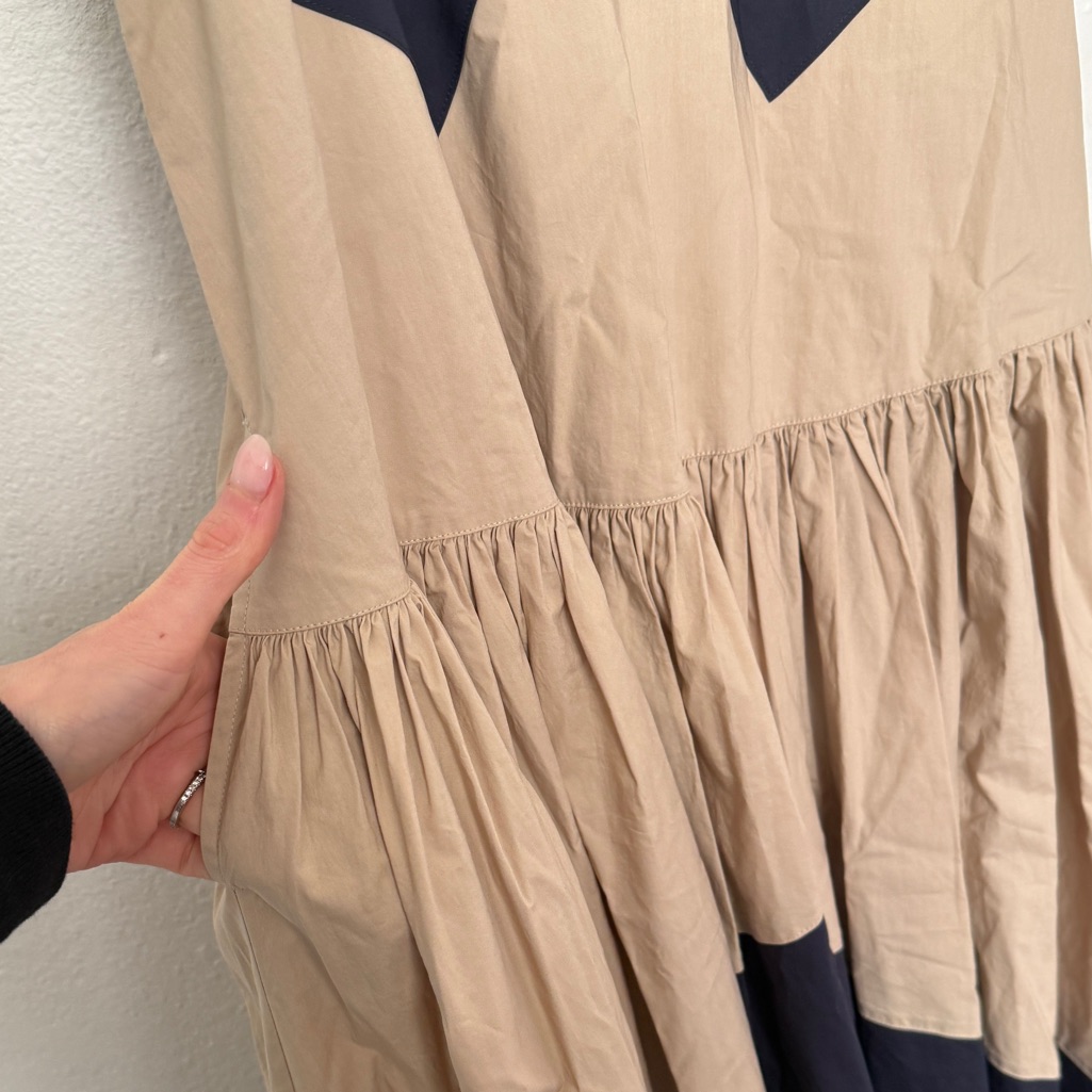 Lee Mathews Elsie Bicolor Cotton Midi Cami Dress Navy Sand Size 1 — image 6 of 8